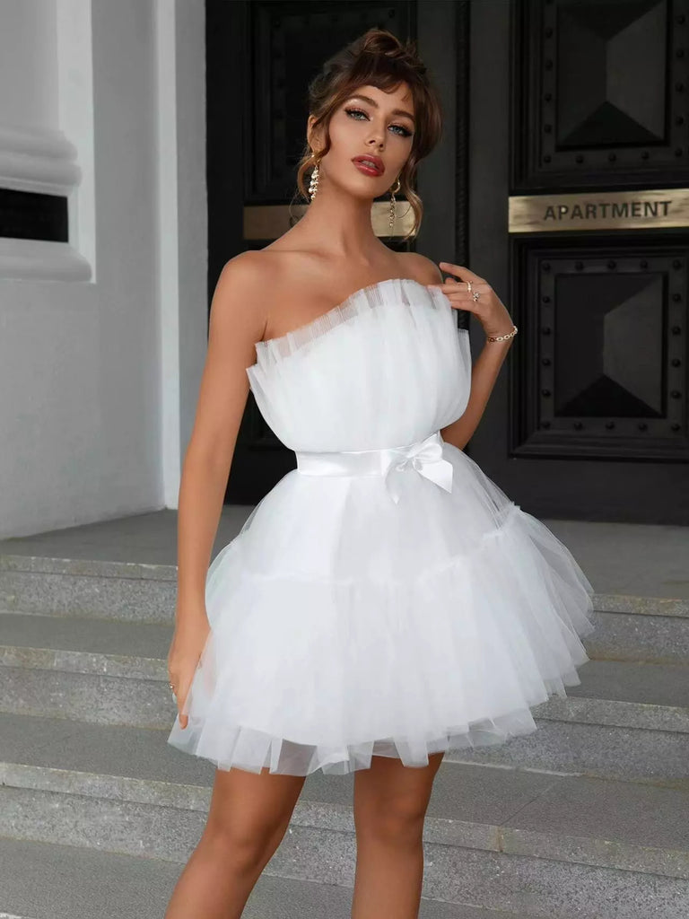 Two Piece Knee Length Homecoming Dresses with Lace Top,Short Tulle Prom  Dress - Landress.co.uk