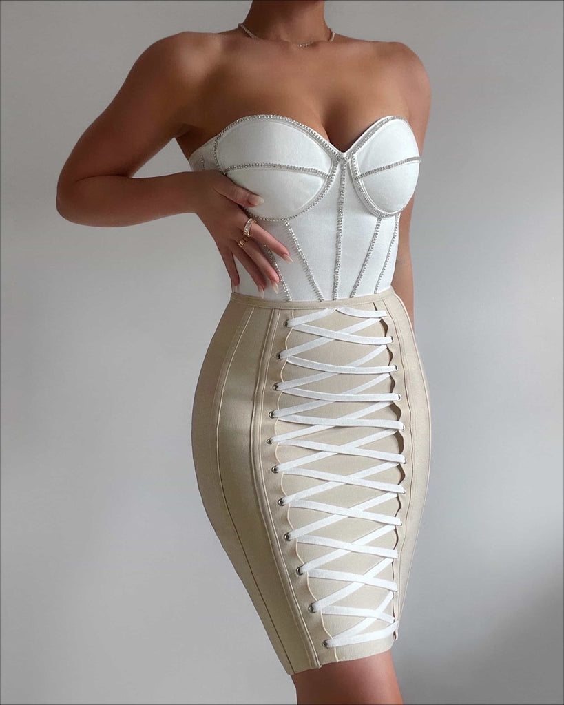 Crystal Chiara Corset Dress (White/Nude) – LORETA