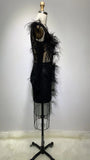 Cathy: Feather & Beaded Black Dress