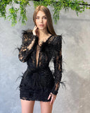 Cathy: Feather & Beaded Black Dress