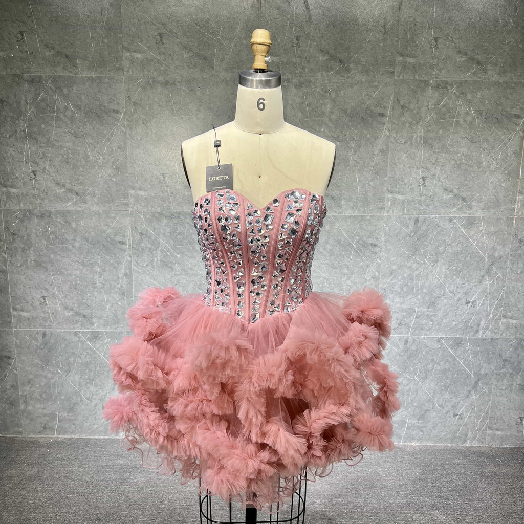 Crystalized Pink Tulle Corset Dress