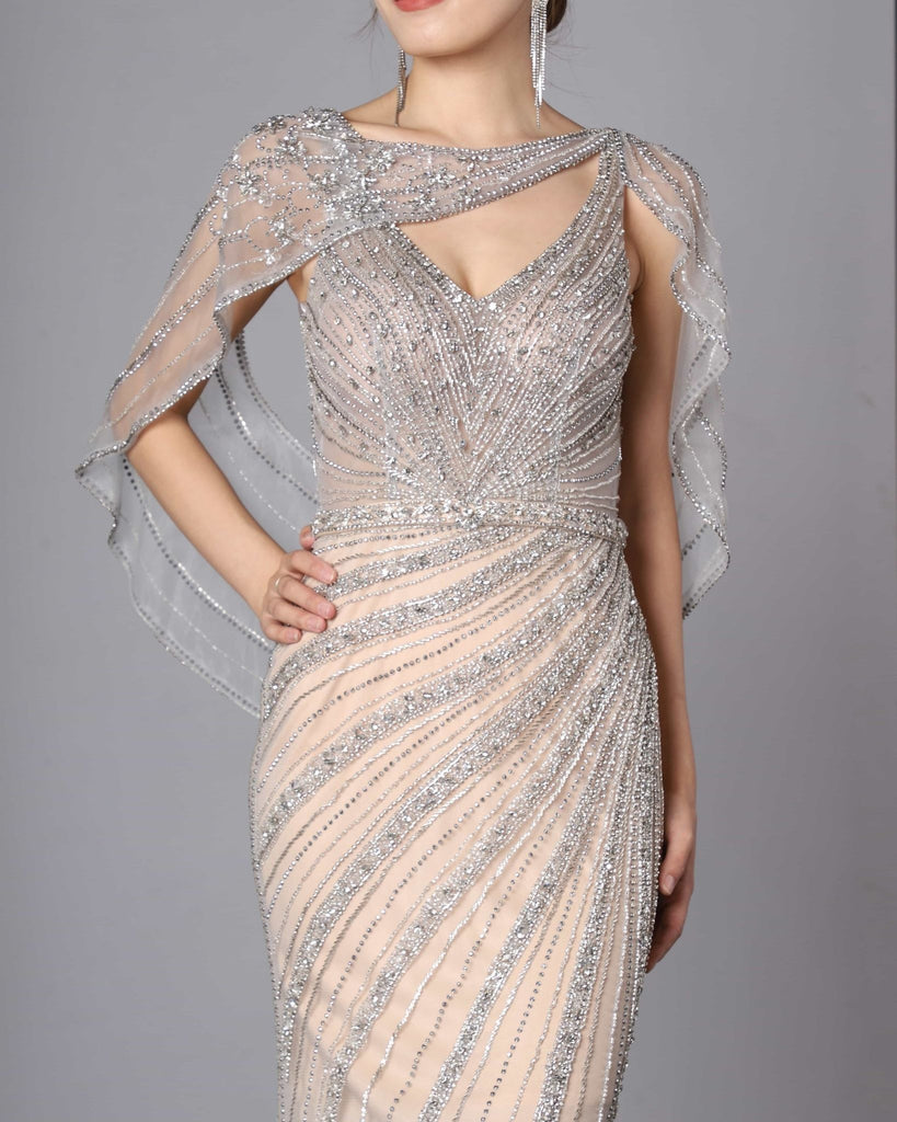 Rabia Evening Gown (Silver/Beige)