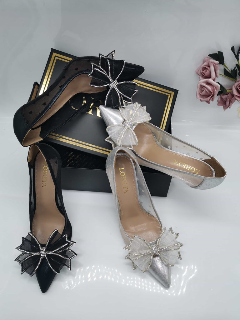 Belvia Crystal Bow Heels (Silver)