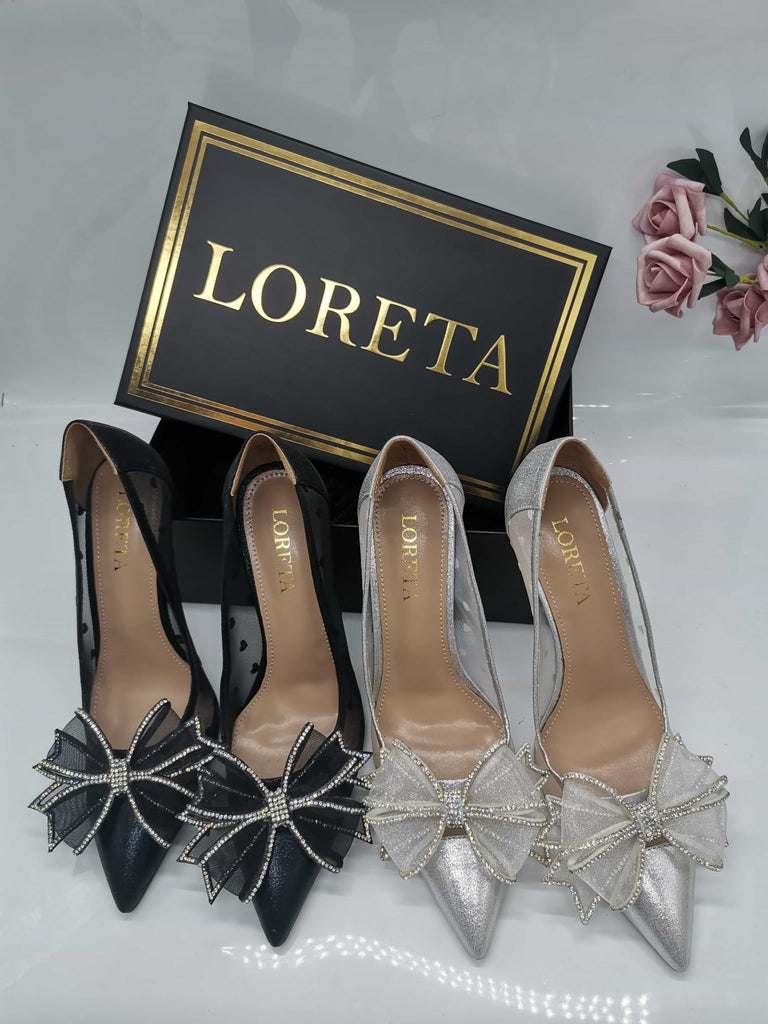 Belvia Crystal Bow Heels (Silver)